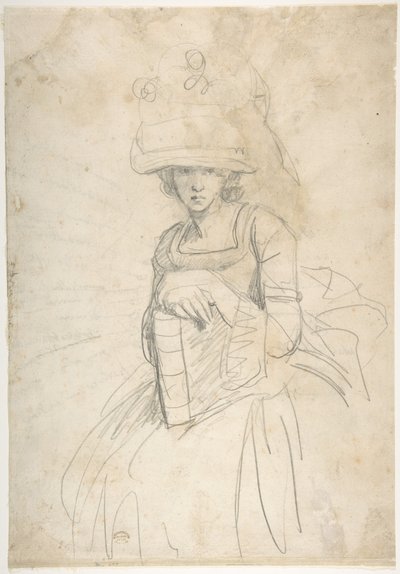 Lady Holding a Book (recto); Plan of Placing Colors on a Palette (verso) by George Romney