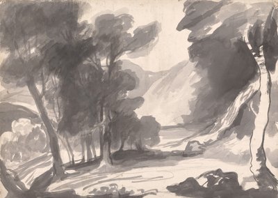 Landscape Study: Copse, Lake, and Mountains by George Romney