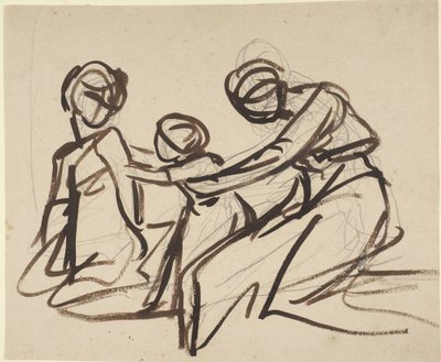 Study of Two Seated Women with a Child by George Romney