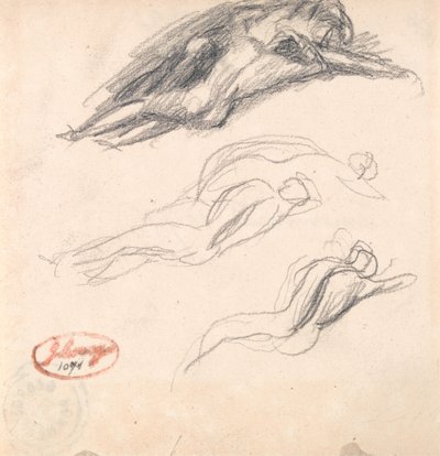 Three Sketches of a Figure Asleep, Probably Adam and Eve for "Satan Discovered at the Ear of Eve" by George Romney