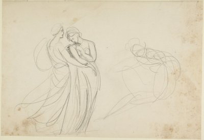 Two Female Figures Before a Seated One, Study for Two Maidens Consulting a Fortune-Teller by George Romney