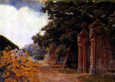 A Garden Border with a Wall and Gateway by George Samuel Elgood