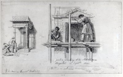 Erecting Porticos at Newham Street and Middlesex Hospital, London by George Snr Scharf