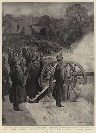 Royal Horse Artillery firing Minute-Guns in the Long Walk in the Great Park, Windsor by George Soper