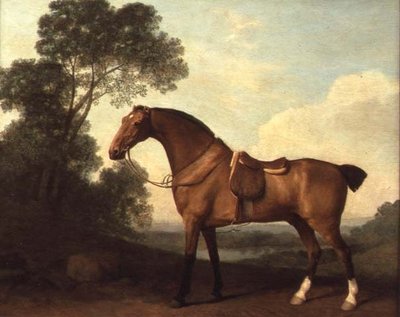A Saddled Bay Hunter in a Landscape with a Lake Beyond by George Stubbs