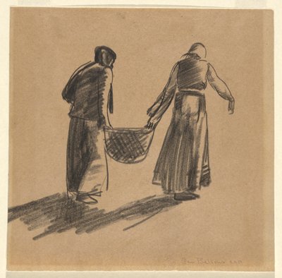 Woman with Basket, and Cover Sheet with Printing Instructions by George Wesley Bellows