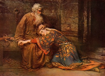 Shakespeare: Cordelia comforting King Lear in Prison, King Lear, Act V, Scene 3 by George William (after) Joy