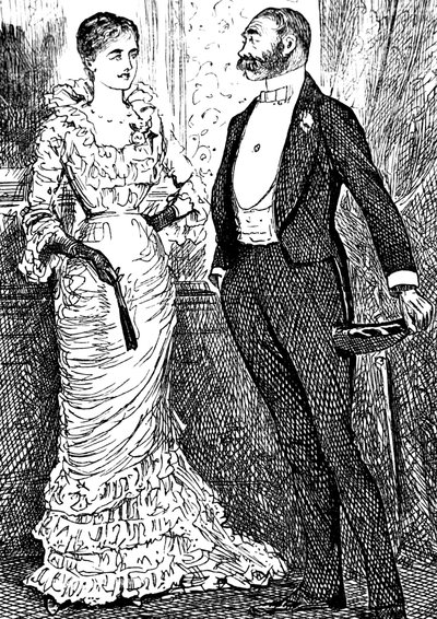 A woman and gentleman in formal clothing by George du Maurier
