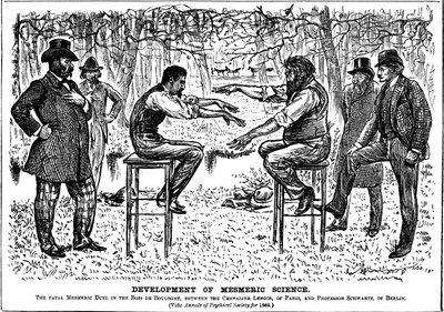 George du Maurier cartoon on the revival of Mesmerism. From Punch, London, 4 December 1883. by George du Maurier