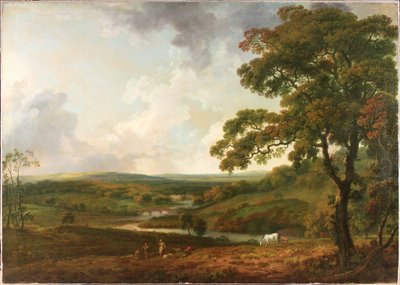 A View in Welbeck Park with a winding stream by George the Elder Barret