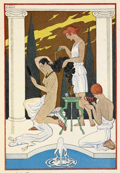 Ancient Rome. A Personage Having Her Hair Washed by Servants. by Georges Barbier