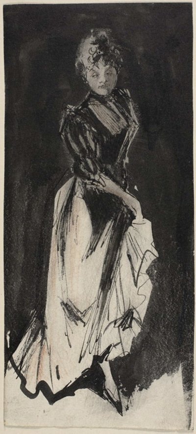 Woman Lifting Skirt to Walk by Georges Bottini