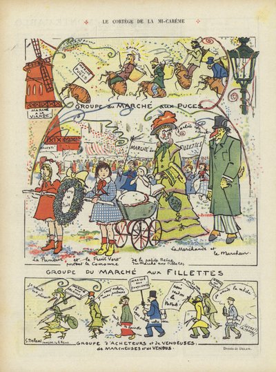 The Mid-Lent procession. Illustration for Le Rire by Georges Delaw