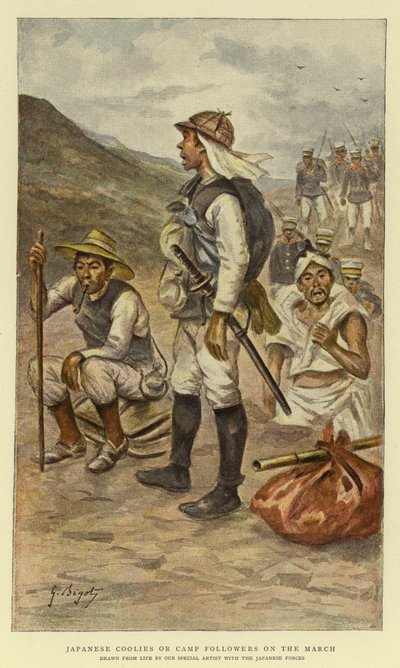 Japanese Coolies or Camp Followers on the March by Georges Ferdinand Bigot