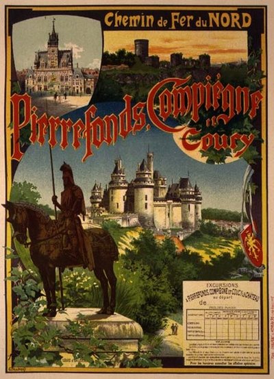 Reproduction of a Poster Advertising Northern Railway Excursions to Pierrefonds, Compiegne and Coucy by Georges Fraipont