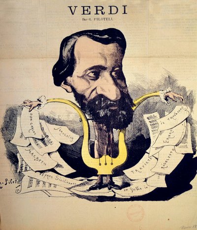 Cartoon of the composer Giuseppe Verdi by Pilotell by Georges Labadie Pilotell