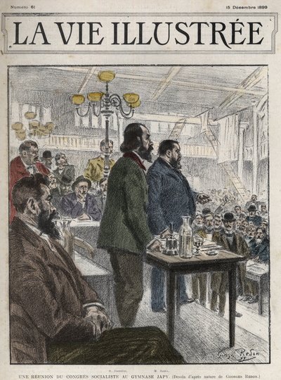 General Congress of Socialist Organizations, held in Paris in December 1899, at the Gymnasium Japy - Jean Jaures (1859-1914) and Eugene Fournier (1857-1914) drawing by Georges Redon - la vie illustree de 1899 by Georges Redon