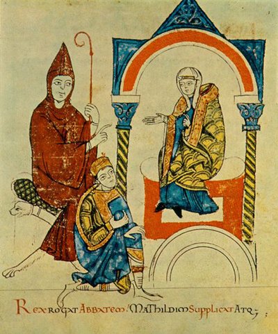King Henry IV prays to Abbot Hugh of Cluny and pleads with Matilda of Canossa, from Vita Mathildis, c. 1115 by Georgia Levan Ramishvili from Tbilisi