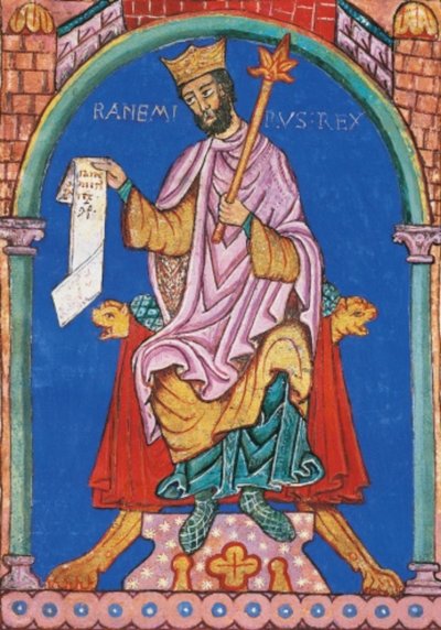 King Ramiro II of Leon, miniature from the Index of Royal Privileges, Spain 12th Century by Georgia Levan Ramishvili from Tbilisi