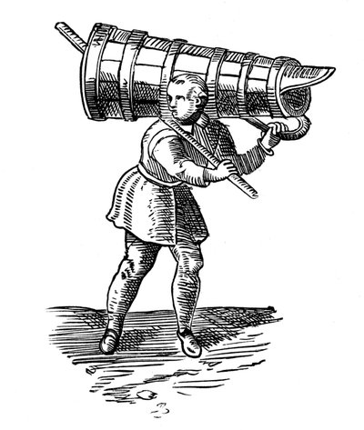 An Apprentice, Carrying a Wooden Vessel as Tall as Himself, on His Way to Fetch Water by Georgius Braun