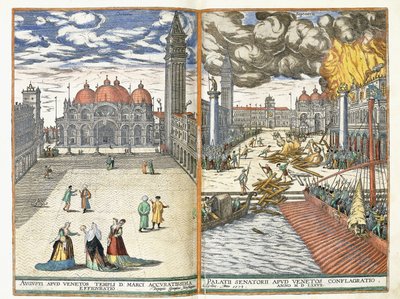 The Piazza San Marco and The Conflagration of the Palazzo Senatorii by Georgius Housnaglius
