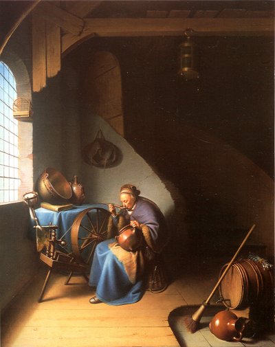 Interior with a Woman eating Porridge by Gerrit Dou