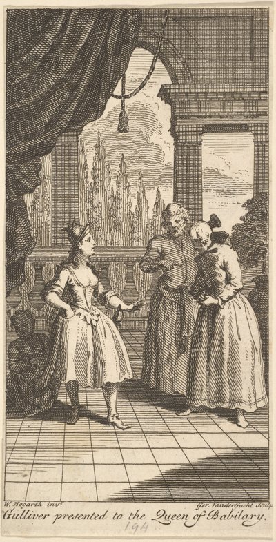 Gulliver Presented to the Queen of Babilary, Frontispiece to The Travels of Mr. by Gerard Vandergucht