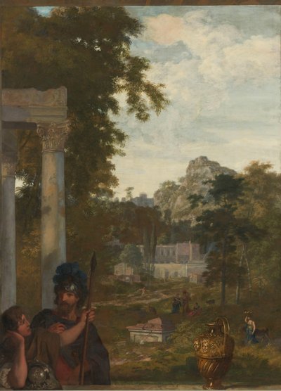 Italian Landscape with Two Roman Soldiers (Decoration for a Room in the House of Jacob de Flines in Amsterdam) by Gerard de Lairesse