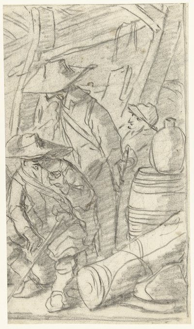 Three Men in a Military Camp by Gerard ter Borch (II)