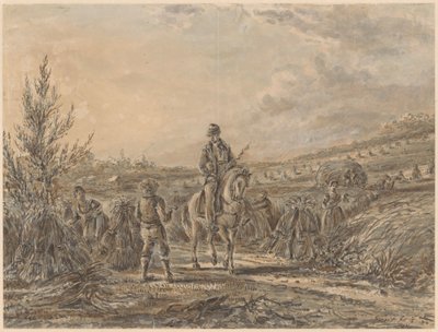 Landscape with Rider Among Harvesting Farmers by Gerardus Emaus de Micault