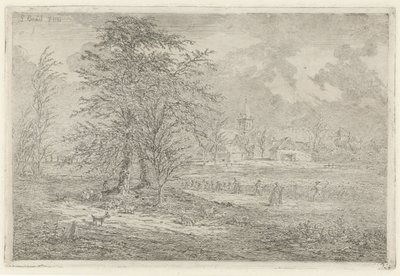 Shepherd by Cornfield (The Waterspout at Zoelmond) by Gerardus Emaus de Micault