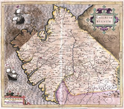 Galicia, Santiago de Compostela, Monforte de Lemos, northwestern Spain (engraving) by Gerardus Mercator