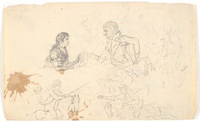 Crown Prince Frederik with the Crown Prince (Christian VIII) and Sketches of Riders and Figures by Gerhard Ludvig Lahde