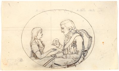 Crown Prince Frederik with the Crown Prince (Chr. VIII) Showing a Portrait of the Deceased Crown Princess Sofie Frederikke by Gerhard Ludvig Lahde