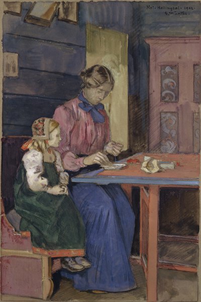 Young Girl from Hallingdal Learning to Thread Pearls by Gerhard Peter Frantz Vilhelm Munthe