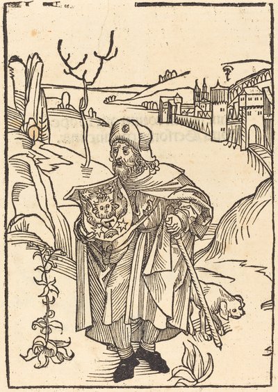 Gerson as Pilgrim with Town in Background by German 15th Century
