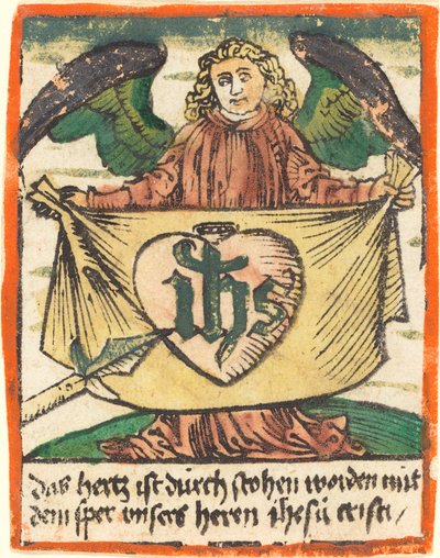 Sacred Monogram in a Sacred Heart on a Cloth Held by an Angel by German 15th Century