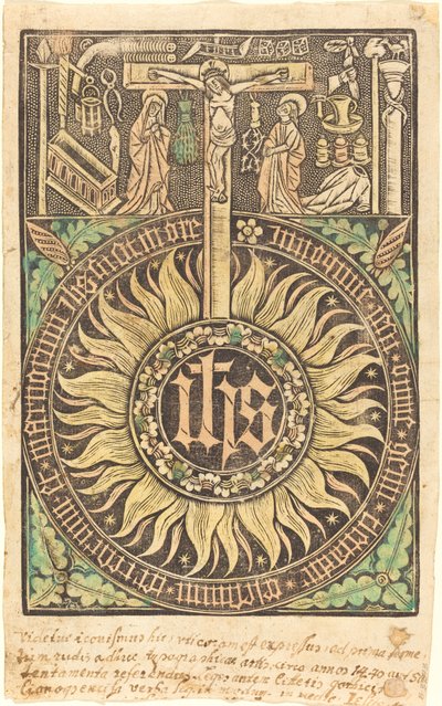 The Sacred Monograph with the Crucifixion and Passion Symbols [recto] by German 15th Century