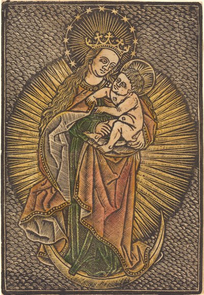 Madonna and Child in Glory by German 15th Century or Master of the Meshed Background