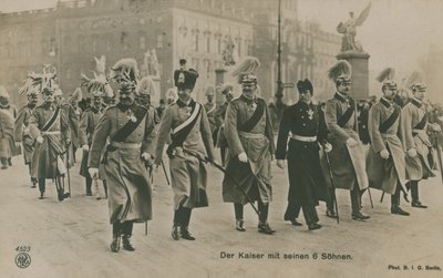 Kaiser Wilhelm II of Germany with His Six Sons. Postcard Sent in 1913. by German Photographer