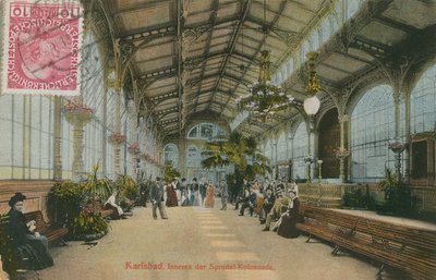 Karlsbad - Inside the Colonnade. Postcard Sent in 1913 by German Photographer