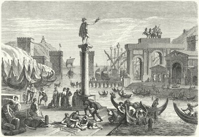 A Roman Seaport (engraving) by German School