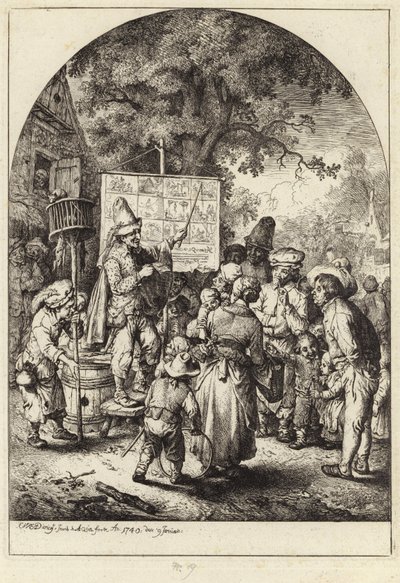 A Crowd Gather Around a Man Gesticulating with a Stick in His Left Hand by German School