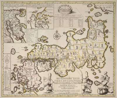 A Map of the Kingdom of Japan Divided into Sixty-Eight Provinces, Separate Maps of Kamschatka and Niphon by German School