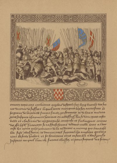 A Page from a French 16th Century Manuscript Depicting a Scene from Froissart