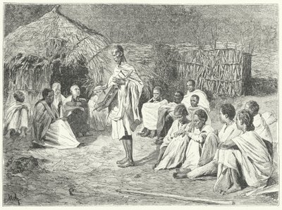 A travelling minstrel and his audience in Abyssinia by German School