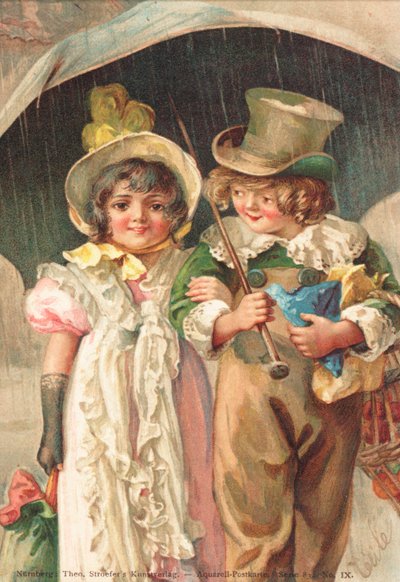 A young boy walks arm in arm with a young girl by German School