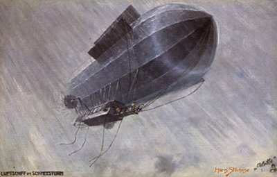 Airship in a Snowstorm by German School