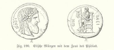 Ancient Greek Coins from Elis Bearing Images of the Zeus of Phidias by German School