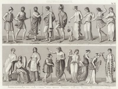 Ancient Greek costumes. Illustration for Bilder-Atlas by German School